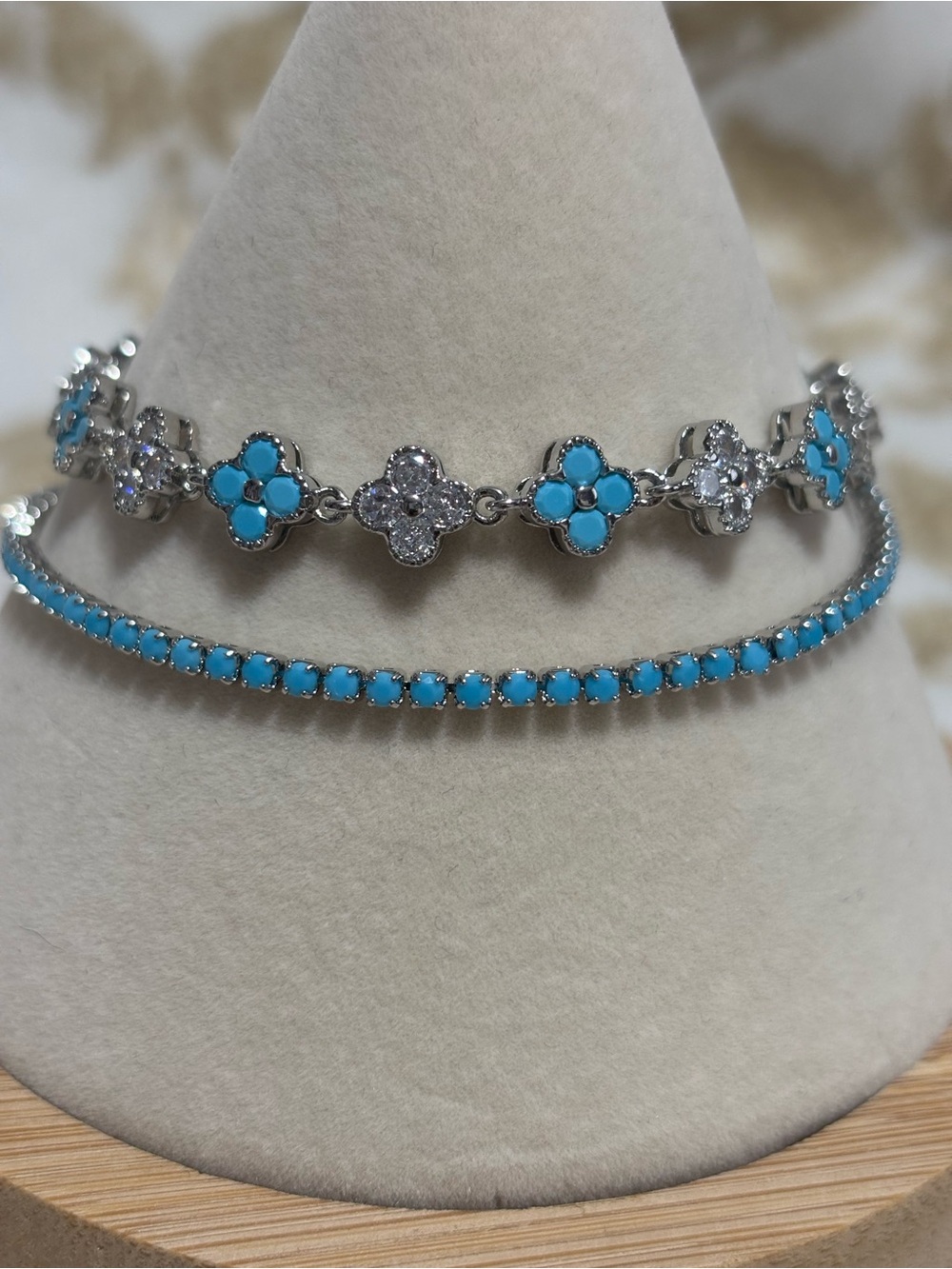 Turquoise Flower Link Bracelet set- Women's Silver-Tone Fashion Jewelry